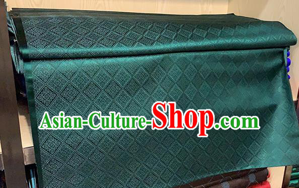 Chinese Traditional Rhombus Pattern Deep Green Silk Fabric Brocade Drapery Qipao Dress Damask Material