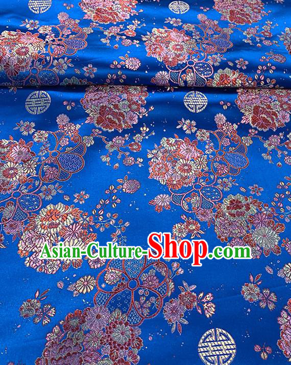 Chinese Traditional Daisy Pattern Royalblue Silk Fabric Brocade Drapery Tang Suit Damask Material