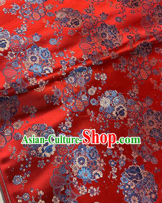 Chinese Traditional Daisy Pattern Red Silk Fabric Brocade Drapery Tang Suit Damask Material