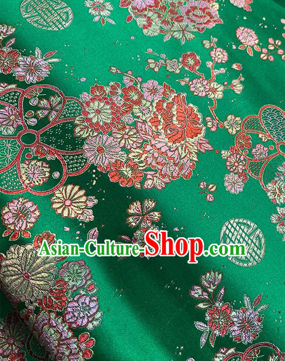 Chinese Traditional Daisy Pattern Green Silk Fabric Brocade Drapery Tang Suit Damask Material