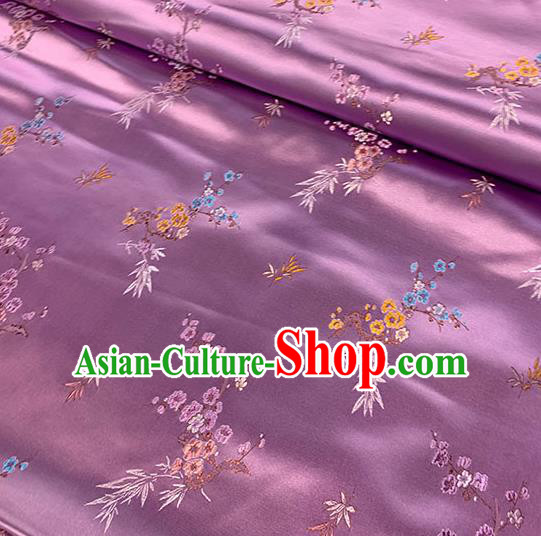 Chinese Traditional Plum Bamboo Pattern Lilac Silk Fabric Brocade Drapery Cheongsam Damask Material