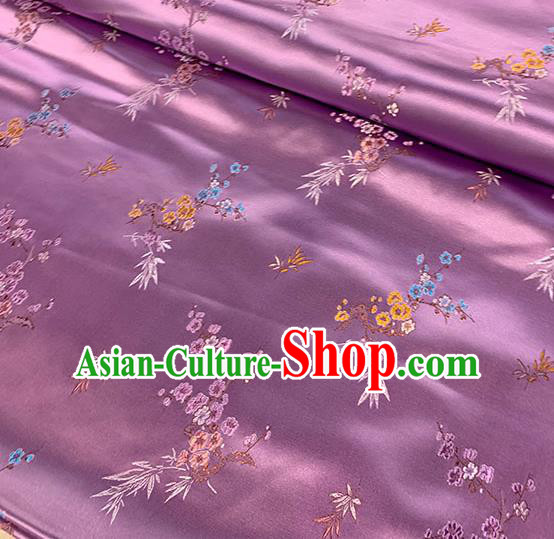 Chinese Traditional Plum Bamboo Pattern Lilac Silk Fabric Brocade Drapery Cheongsam Damask Material