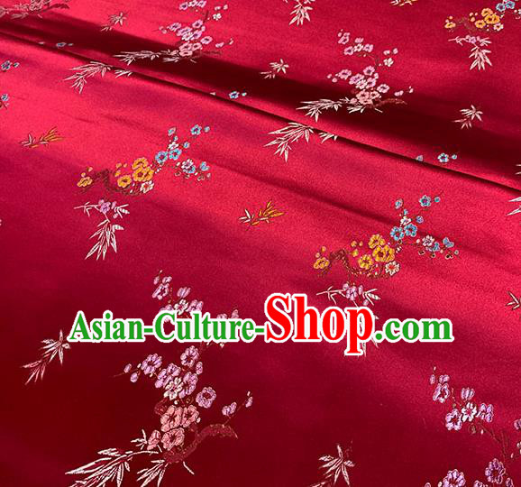 Chinese Traditional Plum Bamboo Pattern Red Silk Fabric Brocade Drapery Cheongsam Damask Material