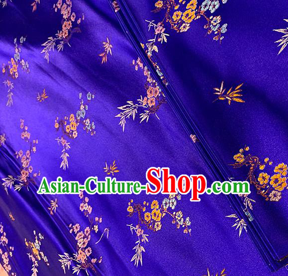 Chinese Traditional Plum Bamboo Pattern Royalblue Silk Fabric Brocade Drapery Cheongsam Damask Material