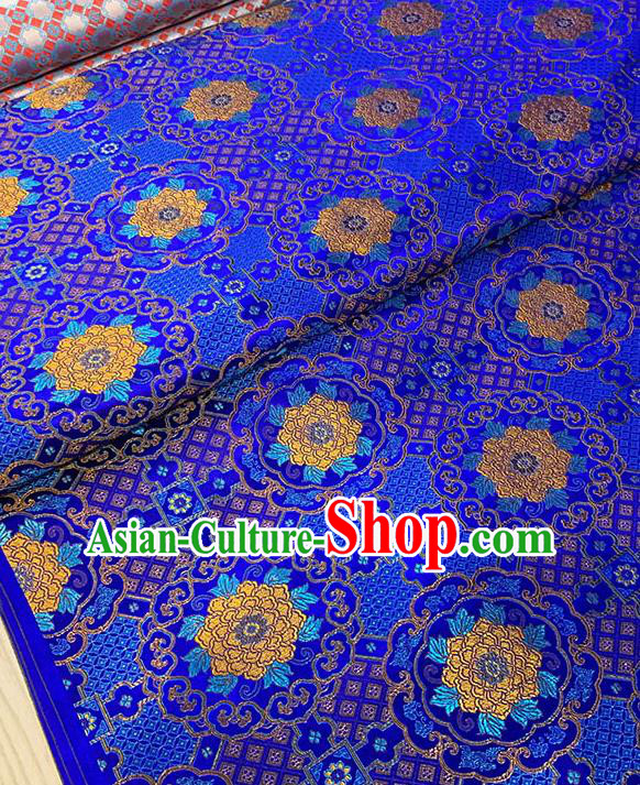 Chinese Traditional Yellow Peony Pattern Royalblue Silk Fabric Brocade Drapery Tang Suit Damask Material