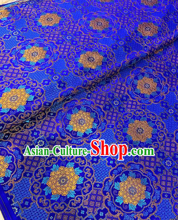 Chinese Traditional Yellow Peony Pattern Royalblue Silk Fabric Brocade Drapery Tang Suit Damask Material