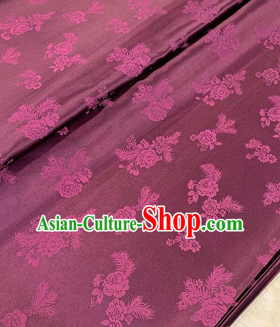 Chinese Traditional Peony Pattern Silk Fabric Tang Suit Damask Material Purplish Red Brocade Drapery
