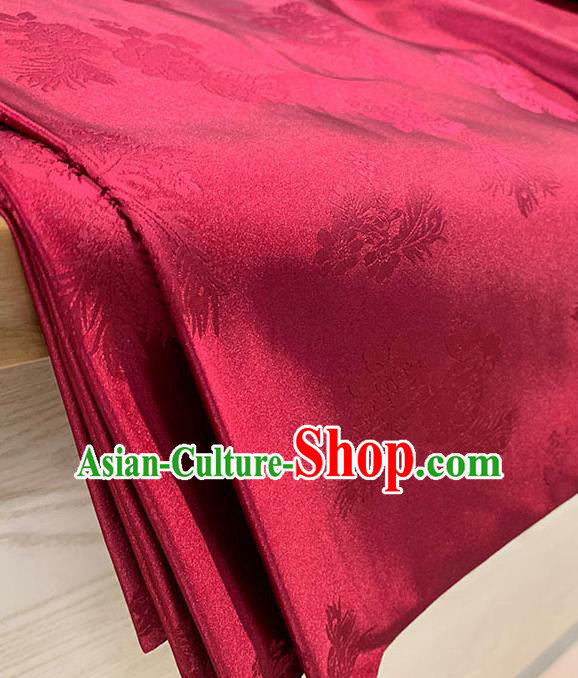 Chinese Traditional Peony Pattern Silk Fabric Tang Suit Damask Material Wine Red Brocade Drapery