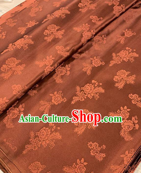 Chinese Traditional Peony Pattern Silk Fabric Tang Suit Damask Material Brown Brocade Drapery