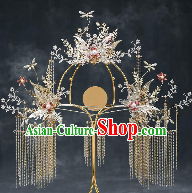 Chinese Handmade Butterfly Hair Comb Classical Wedding Hair Accessories Ancient Bride Tassel Hairpins Complete Set