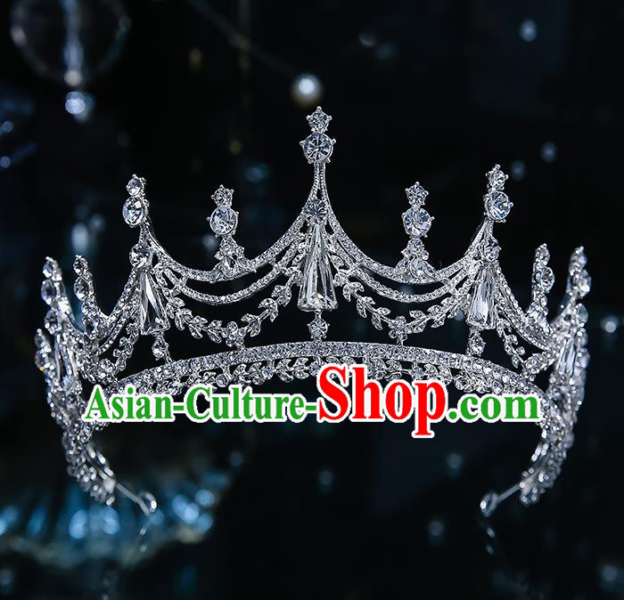Handmade Baroque Zircon Royal Crown Wedding Hair Accessories Classical European Bride Headwear