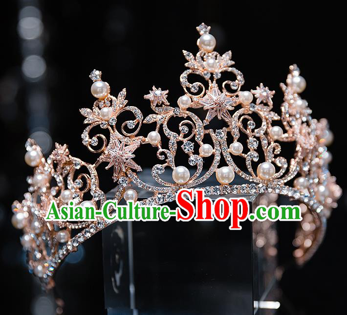 Handmade Baroque Golden Royal Crown Wedding Hair Accessories Classical European Bride Crystal Headwear