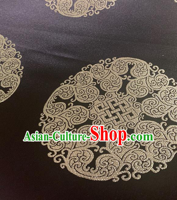 Chinese Traditional Pattern Black Silk Fabric Brocade Drapery Mongolian Robe Damask Material