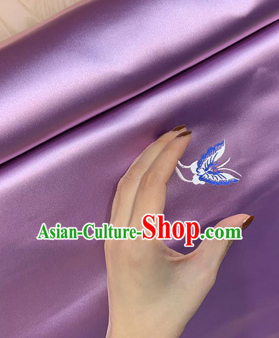 Chinese Traditional Butterfly Pattern Purple Silk Fabric Brocade Drapery Cheongsam Dress Damask Material