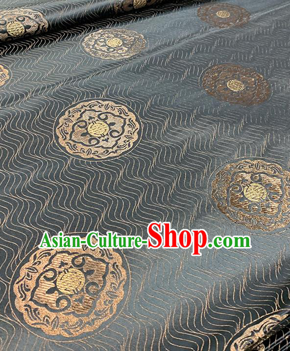 Chinese Traditional Round Pattern Black Silk Fabric Brocade Drapery Hanfu Dress Damask Material