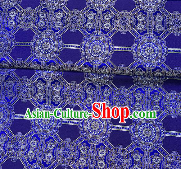 Chinese Traditional Gesang Flowers Pattern Deep Blue Silk Fabric Brocade Drapery Tibetan Robe Damask Material