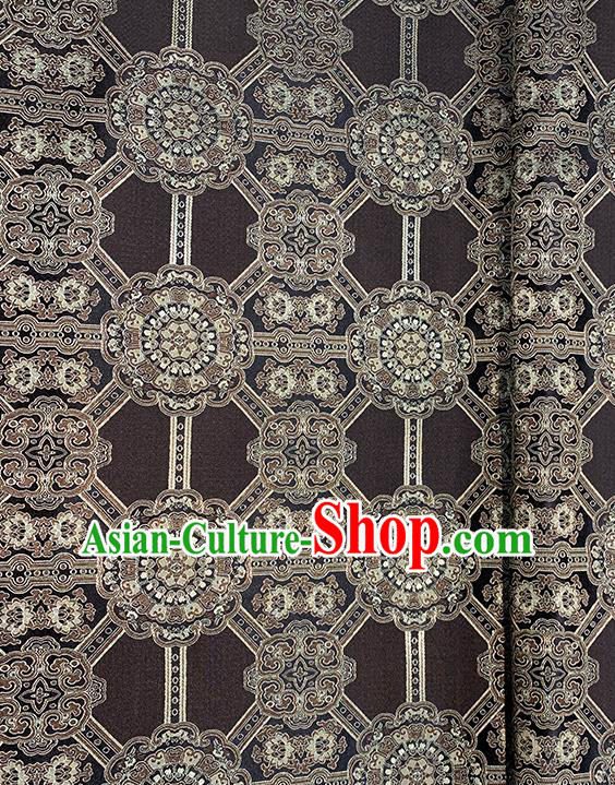 Chinese Traditional Gesang Flowers Pattern Black Silk Fabric Brocade Drapery Tibetan Robe Damask Material