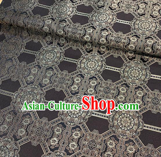 Chinese Traditional Gesang Flowers Pattern Black Silk Fabric Brocade Drapery Tibetan Robe Damask Material