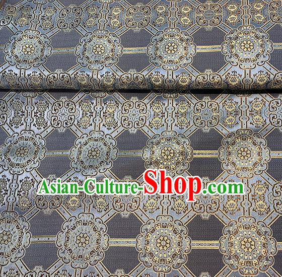 Chinese Traditional Gesang Flowers Pattern Deep Grey Silk Fabric Brocade Drapery Tibetan Robe Damask Material