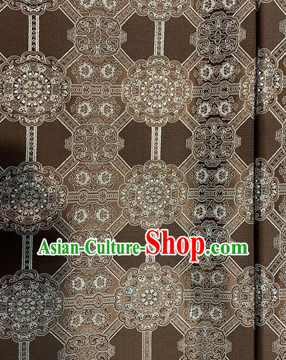 Chinese Traditional Gesang Flowers Pattern Brown Silk Fabric Brocade Drapery Tibetan Robe Damask Material
