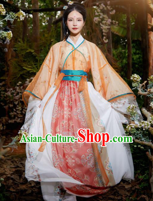 Chinese Traditional Ancient Goddess Hanfu Apparels Jin Dynasty Royal Princess Historical Costumes