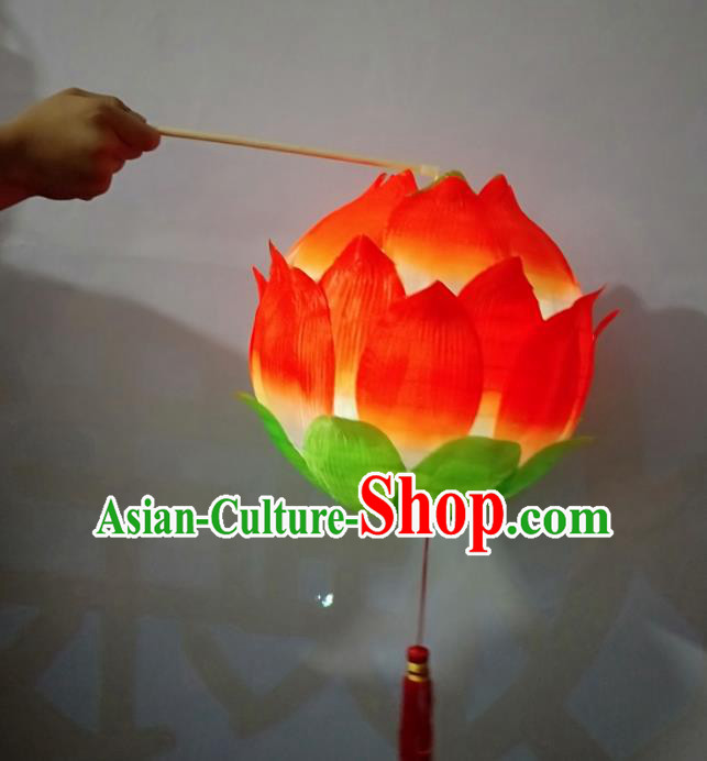 Chinese Traditional Lanterns Handmade Portable Lantern New Year Red Lotus Lamp