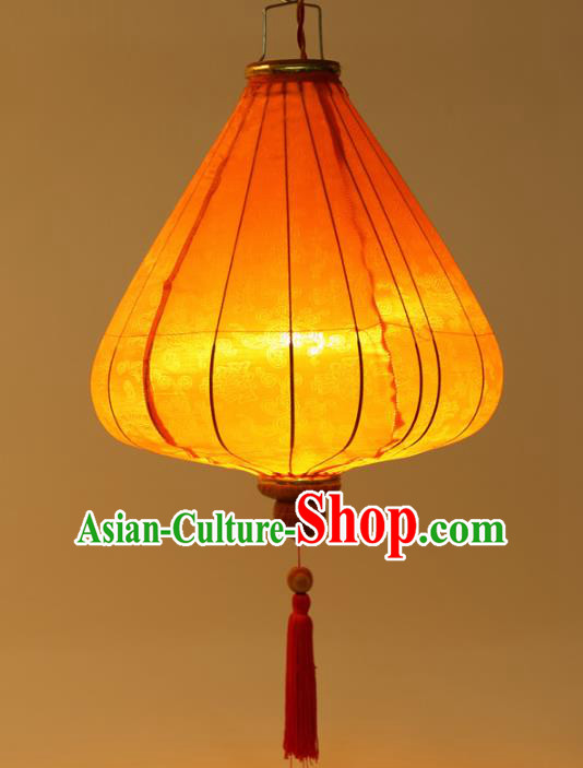 Chinese Traditional Jacquard Pattern Orange Silk Palace Lanterns Handmade Hanging Lantern Classical Festive New Year Tulip Lamp