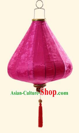 Chinese Traditional Jacquard Pattern Rosy Silk Palace Lanterns Handmade Hanging Lantern Classical Festive New Year Tulip Lamp