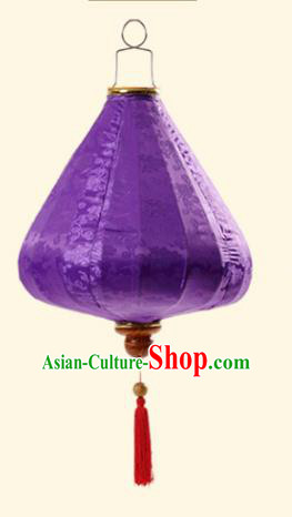 Chinese Traditional Jacquard Pattern Purple Silk Palace Lanterns Handmade Hanging Lantern Classical Festive New Year Tulip Lamp