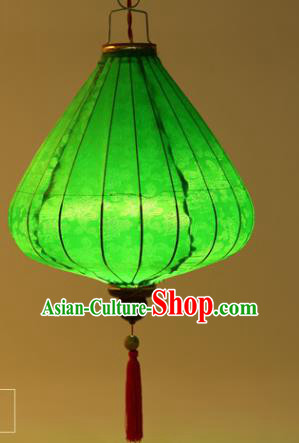 Chinese Traditional Jacquard Pattern Green Silk Palace Lanterns Handmade Hanging Lantern Classical Festive New Year Tulip Lamp