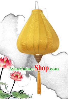 Chinese Traditional Jacquard Pattern Golden Silk Palace Lanterns Handmade Hanging Lantern Classical Festive New Year Tulip Lamp