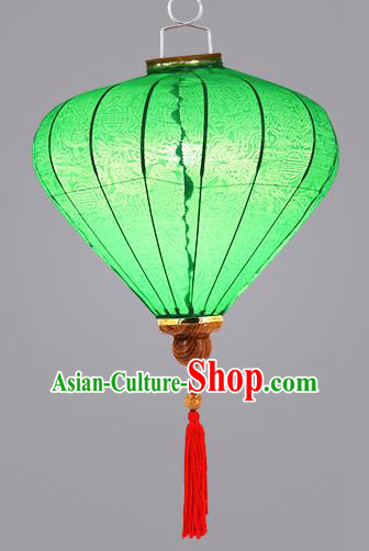 Chinese Traditional Green Silk Palace Lanterns Handmade Hanging Lantern Classical Festive New Year Diamond Lamp