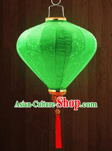 Chinese Traditional Green Silk Palace Lanterns Handmade Hanging Lantern Classical Festive New Year Diamond Lamp