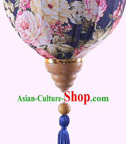 Chinese Traditional Printing Peony Navy Palace Lanterns Handmade Hanging Lantern Classical Festive New Year Lamp