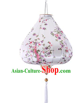 Chinese Traditional Printing Daffodil White Palace Lanterns Handmade Hanging Lantern Classical Festive New Year Satin Lamp