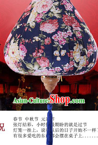 Chinese Traditional Printing Roses Navy Palace Lanterns Handmade Hanging Lantern Classical Festive New Year Satin Lamp