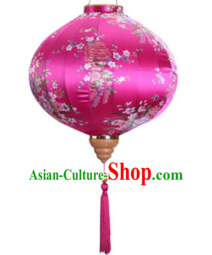 Chinese Handmade Printing Flowers Rosy Satin Palace Lanterns Traditional New Year Hanging Lantern Classical Mid Autumn Festival Lamp