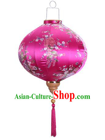 Chinese Handmade Printing Flowers Rosy Satin Palace Lanterns Traditional New Year Hanging Lantern Classical Mid Autumn Festival Lamp