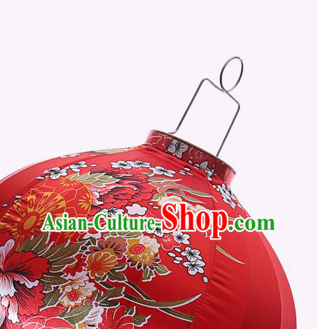 Chinese Handmade Printing Wheel Flowers Red Satin Palace Lanterns Traditional New Year Lantern Classical Mid Autumn Festival Lamp