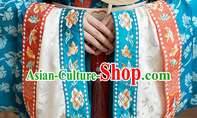 Chinese Ancient Jin Dynasty Palace Princess Historical Costumes Traditional Hanfu Apparels Blue Blouse and Red Skirt