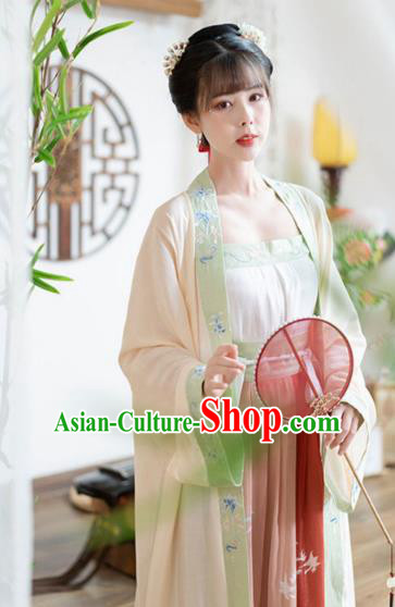 Ancient Chinese Song Dynasty Nobility Lady Historical Costumes Traditional Hanfu Apparels Embroidered BeiZi Top and Skirt Full Set