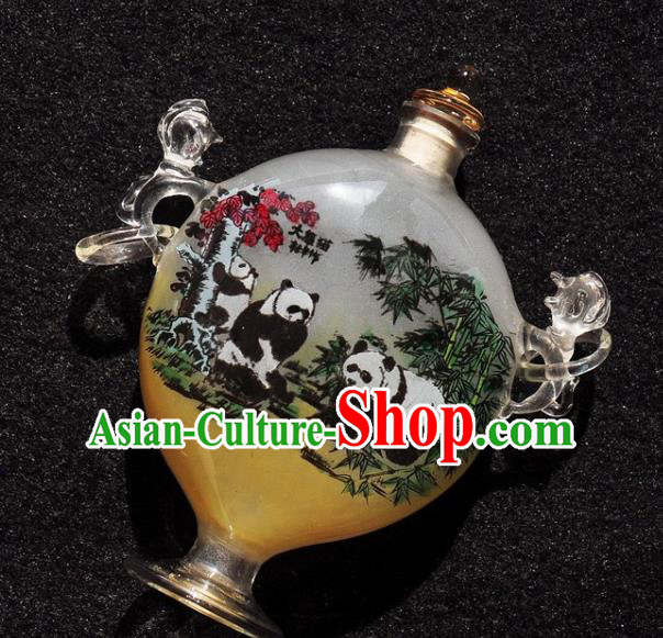 Chinese Handmade Snuff Bottle Traditional Inside Painting Panda Snuff Bottles with Handles Artware