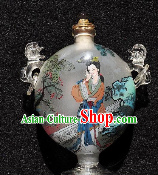 Chinese Handmade Snuff Bottle Traditional Inside Painting Beauty Snuff Bottles with Handles Artware