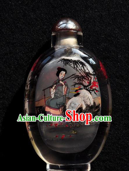 Chinese Handmade Snuff Bottle Traditional Inside Painting Beauty Crane Snuff Bottles Artware