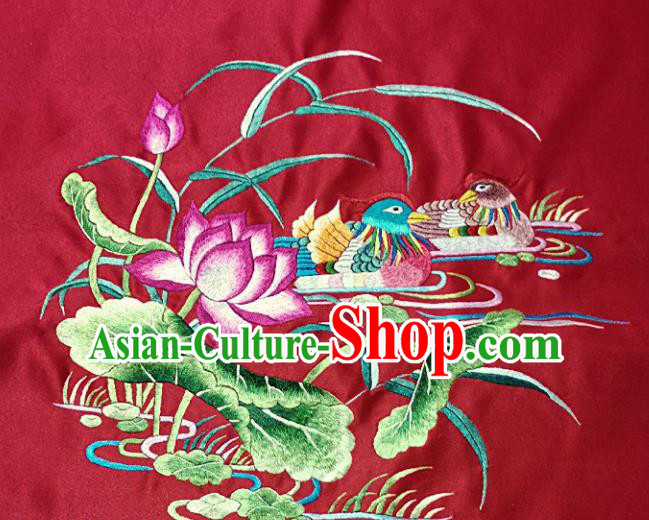 Traditional Chinese Embroidered Lotus Fabric Hand Embroidering Dress Round Applique Embroidery Mandarin Duck Red Silk Patches Accessories