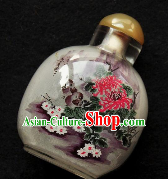 Chinese Handmade Snuff Bottle Traditional Inside Painting Lotus Birds Snuff Bottles Artware