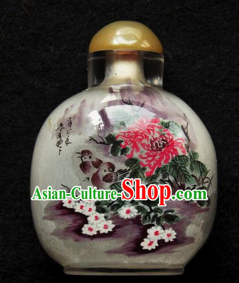 Chinese Handmade Snuff Bottle Traditional Inside Painting Lotus Birds Snuff Bottles Artware