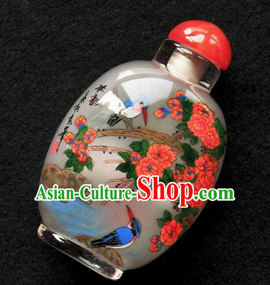Chinese Handmade Snuff Bottle Traditional Inside Painting Camellia Birds Snuff Bottles Artware