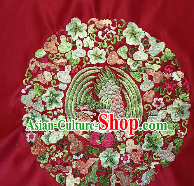 Traditional Chinese Embroidered Phoenix Fabric Hand Embroidering Dress Round Applique Embroidery Cucurbit Silk Patches Accessories