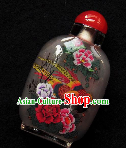 Chinese Handmade Snuff Bottle Traditional Inside Painting Golden Pheasant Peony Snuff Bottles Artware
